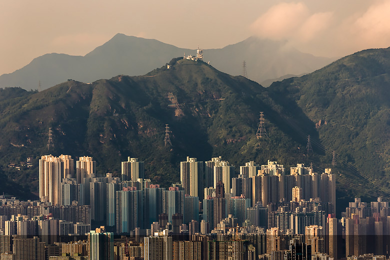 Highrise Apartment Buildings in Kowloon, Hong Kong and the Neighbouring Mountains as Seen from Victoria Peak