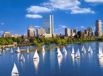 Boston skyline and sailboats.