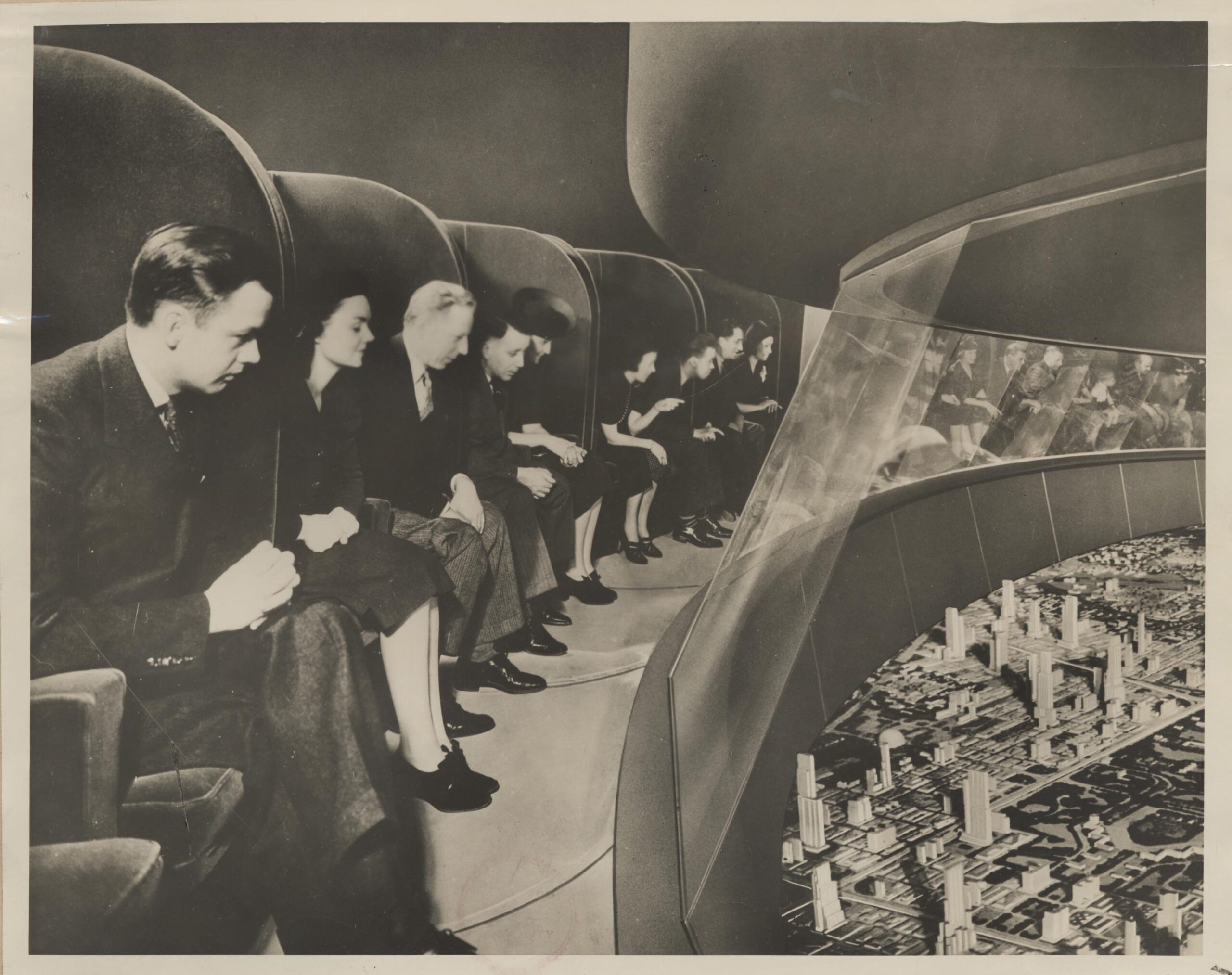 Graphic of audience looking at city skyline.