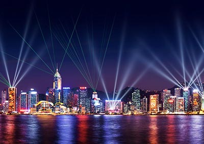 Hong Kong skyline at night.