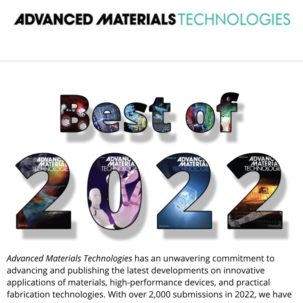 Best of 2022 award in Advanced Materials Technologies.