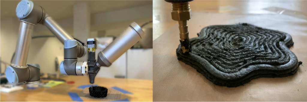 Two images side by side of robot used to create materials 