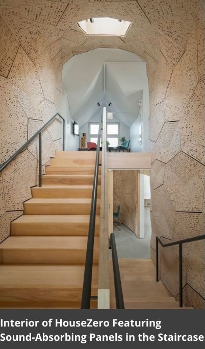 Interior of HouseZerp Featuring sound-absorbing panels in the staircase.